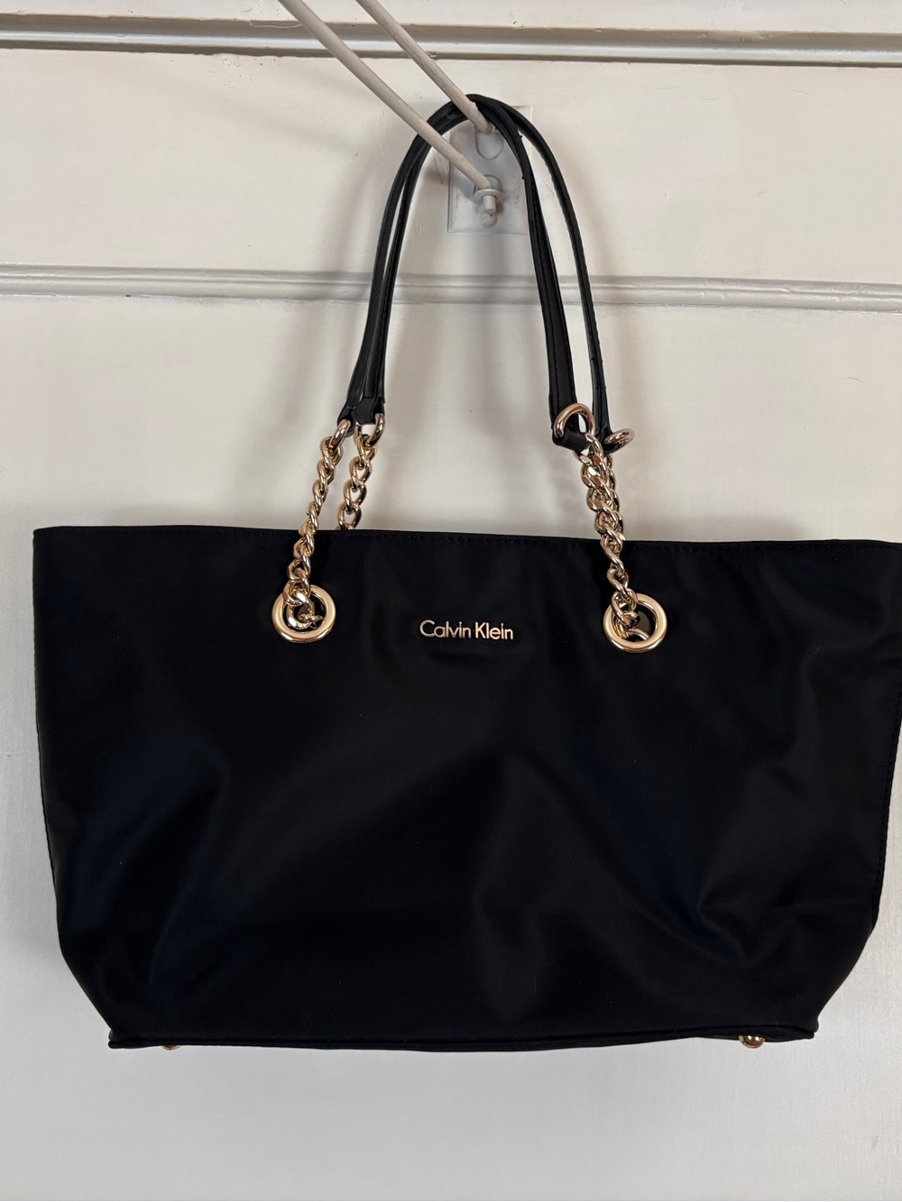 NEW Calvin Klein Black Chain-Handle Microfiber Tote Shoulder Bag / Purse